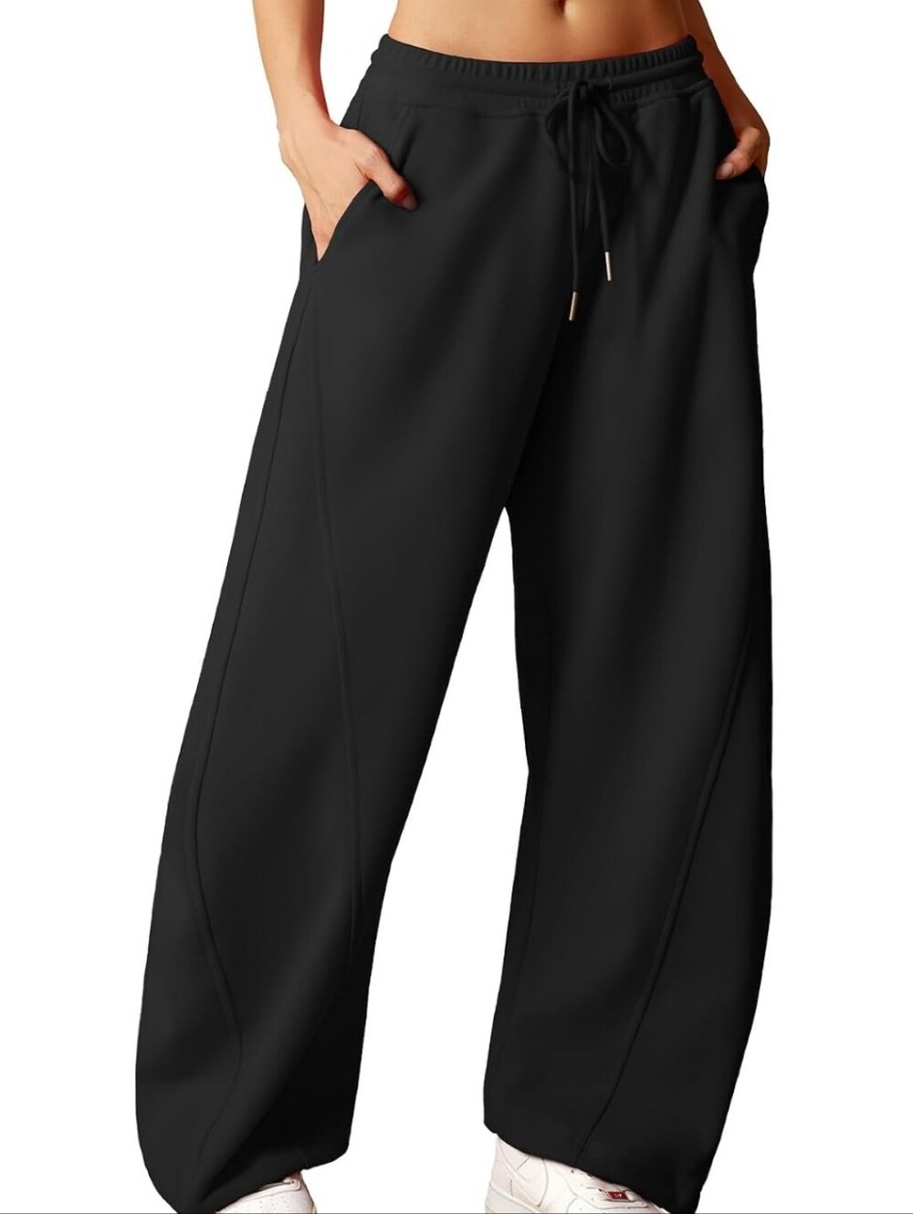 Women's Black Wide Leg Barrel Baggy Sweatpants/Joggers with Pockets
